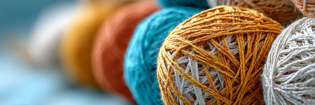 Vibrant and Textured Twisted Knitted Yarn Balls in Various Colors for Creative Knitting Backgroundsの素材