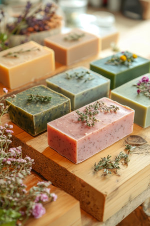 Artisanal Herbal Soap Bars with Natural Botanicals, Handcrafted for Luxurious Bath Experienceの素材