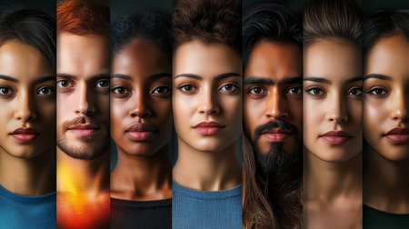 A Diverse Collection of Human Faces Celebrating Unity in Diversity Across Cultures and Backgroundsの素材