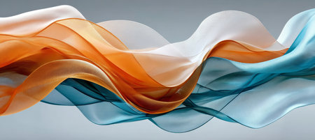 Vibrant Chromatic Swirls and Abstract Waves in Amber and Teal, Smooth Textured Background Designの素材