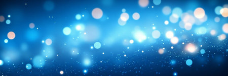 Radiant Blue Bokeh Shimmering Lights Ethereal Backdrop with Luminous Celestial Glitters Overlayの素材