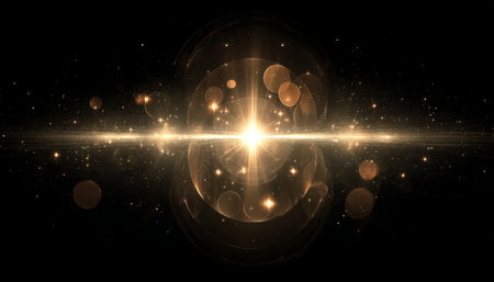 Abstract Cosmic Energy with Golden Halos and Glitters in a Dark Galaxy Background, Space Glowの素材