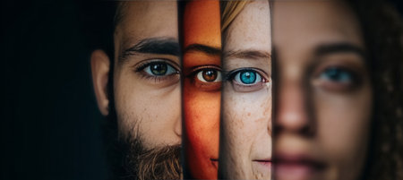 Diverse Multicultural Faces Collage Celebrating Unity in Variety and Human Ethnicitiesの素材