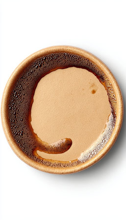 Brown Coffee Stain Residue on Beige Paper Cup with Unique Rough Pattern Design and Textureの素材