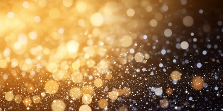 Golden Glittering Night with Bright Festive Bokeh Lights and Elegant Modern Holiday Texture Designの素材