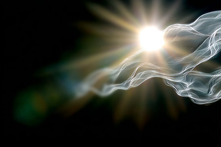 A Luminous Orb Illuminates Serene Waves, Radiating Divine Light with Ethereal Sun Rays Overlayの素材