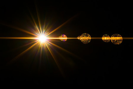 Stunning Beam of Spotlight Radiating Brilliance on Backdrop with Glittering Lens Flare Effectsの素材