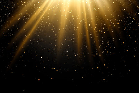 Golden Light Rays and Particles Create an Elegant Background for a Warm and Festive Atmosphereの素材