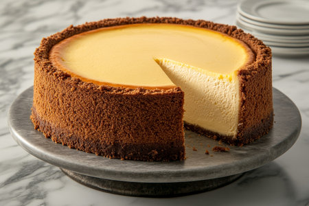 Indulgent Cream Cheese Cheesecake with Perfectly Baked Graham Cracker Crust and Fresh Berry Toppingの素材