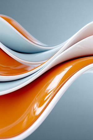 Captivating Abstract Waves of Motion A Fusion of Soft Orange and Blue Hues for Modern Design Useの素材
