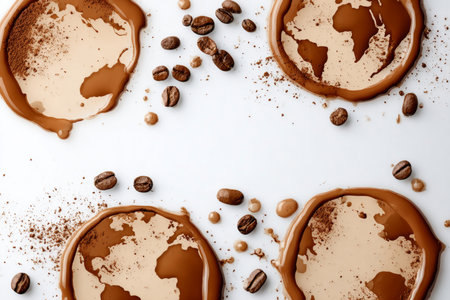 Global Awakening Aroma Unique Coffee Stain Map Art for Beverage Industry and Eco-Conscious Projectsの素材