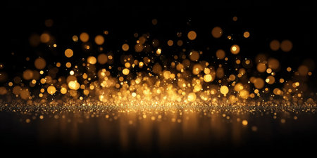 Golden Bokeh Lights and Glittering Dust Creating a Magical and Festive Atmosphere Backgroundの素材