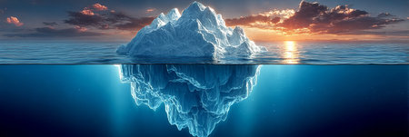 Massive Iceberg Emerging from Ocean Waters, Representing Hidden Dangers Beneath the Surfaceの素材