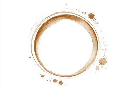 Elegant Coffee Stain Ring Illustration for Natural Tones Design Projects, Isolated Watercolor Circleの素材