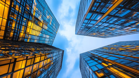 Stunning Abstract Glass Skyscrapers Reflecting Vibrant Night Lights in a Modern Cityscape Settingの素材