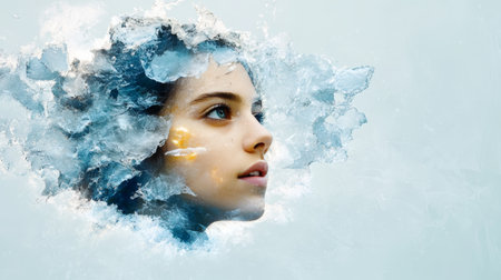 Ice Queen Enchanting Portrait of a Young Fairytale Woman in a Dreamlike, Frozen Landscape Sceneの素材