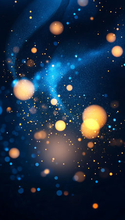 Golden Light Bursts Against a Deep Blue Sky Create a Magical Festive Atmosphere with Soft Bokehの素材