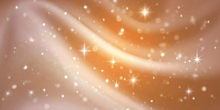 Elegant Golden Background with Bokeh Effect, Shiny Particle Effects, and Soft Wave Pattern Designの素材