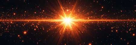 Vibrant Abstract Light Burst with Radiant Colors and Glowing Rays Against a Starry Backgroundの素材