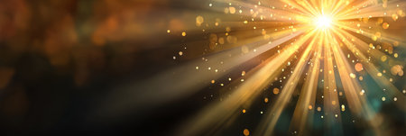 Celestial Illumination Effect with Sunburst Overlay and Sparkly Background for Magical Glow Designの素材