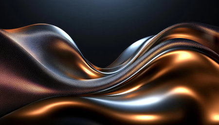 Elegant Golden Black Abstract Waves on Dark Background, 3D Rendering Luxury Surface Design Artの素材