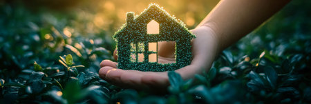 A Sustainable Green Home Embracing Eco-Friendly Living with Nature, Energy Efficiency, and Harmonyの素材