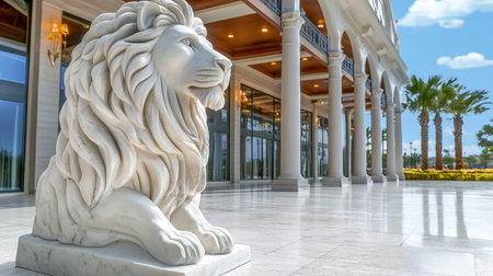 Majestic Marble Lion Statue in Grand Foyer Entryway, Exuding Luxury and Timeless Eleganceの素材