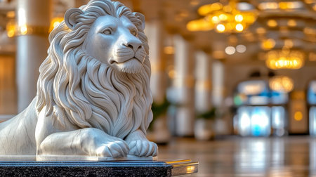 Majestic Marble Lion Guardian Statue, An Imposing Symbol of Strength in the Grand Lobby Interiorの素材