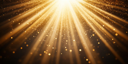 Sun Rays Flowing Through a Bokeh Filter, Dust Overlay on a Dark Abstract Background for Textureの素材