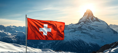 Stunning winter view of the Matterhorn, highlighting Switzerland s iconic snowy alpine landscape.の素材