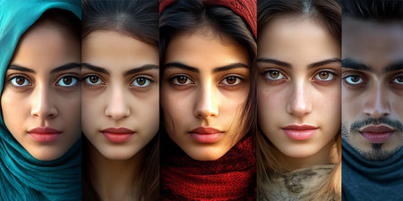 Faces of Unity Celebrating Multicultural Harmony and Ethnic Diversity in a Diverse Society Portraitの素材