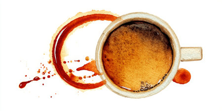 Coffee Cup Rings Illustration, Top View Stain Marks and Circle Spots Pattern for Cafe Branding Artの素材
