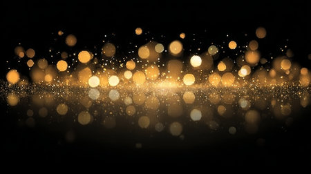 Luminous Golden Particle Effect with Magical Glow and Shiny Particles Shimmering in Blurred Lightsの素材
