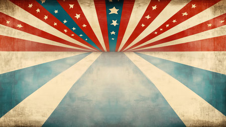 Vibrant Retro Americana Abstract Canvas Art with Striped Elements and Textured Background Designの素材