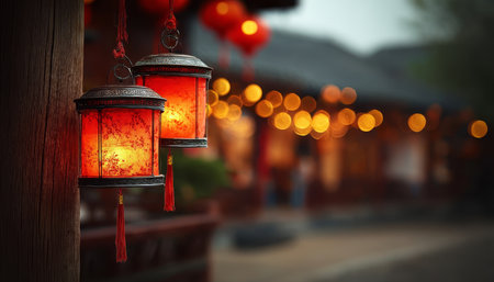 Traditional Splendor Chinese Red Lanterns Illuminating Festive Celebrations with Cultural Symbolismの素材