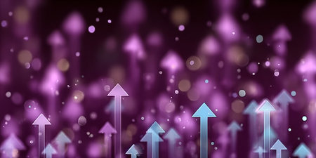 Abstract Magenta Background Featuring Glowing Upward Arrows Representing Growth and Success Conceptの素材