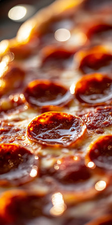 Delicious Pepperoni Pizza Freshly Baked, Topped with Melted Cheese, and Perfectly Seasoned Herbsの素材