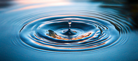 Water Droplet Creating Concentric Waves and Ripples in a Calm Environment with Beautiful Reflectionsの素材