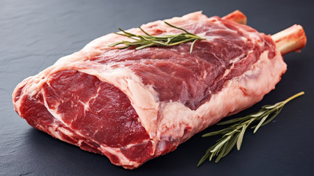 Prime Cut Prepared for Dinner Fresh Lamb Leg Ready for Roasting with Bone On for Gourmet Mealsの素材