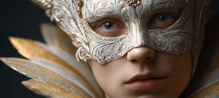 Enchanting Woman in Intricate Mask and Golden Costume Capturing the Spirit of Carnival Fantasyの素材