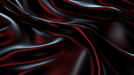 Elegant Dark Burgundy Waves of Silk and Satin Texture, Luxurious Red and Black Fabric Backgroundの素材