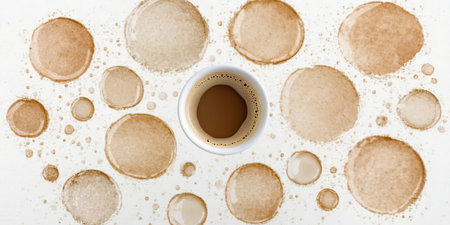 Abstract Composition Featuring Spilled Coffee and Cup Symbolizing Creative Ideas Generationの素材