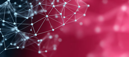 Intricate Abstract Network Design Featuring Interconnected Nodes and Glowing Rose Backgroundsの素材