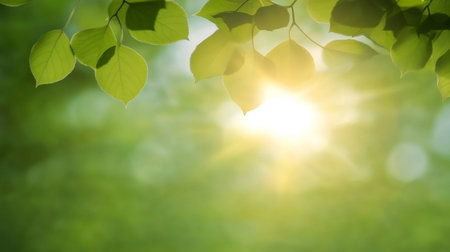 Sunlight Filtering Through Green Leaves Creating Beautiful Bokeh Effects and Abstract Backgroundsの素材