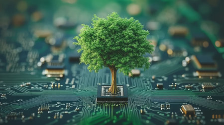 Sustainable Future Digital Circuits and Nature Harmoniously Working Together for a Greener Planetの素材