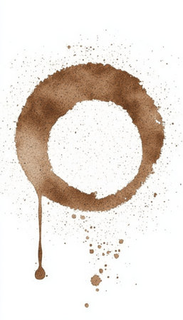 Coffee Ring Stain Mark on Paper, Isolated Brown Circular Shape, Abstract Art Background Effectの素材