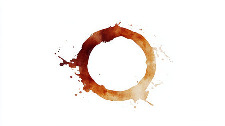 Artistic Concentric Circles of Coffee Cup Traces and Stains on Vintage Watercolor Paper Textureの素材