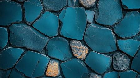 Aged Aesthetic of Solid Wall Construction Featuring Craft Stone Blocks in Cool Cyan Teal Tonesの素材
