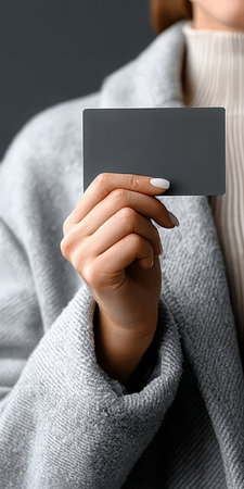 Chic hand presenting a stylish business card, perfect for professional networking and branding.の素材