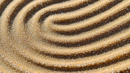 Close-Up of Wavy Sandy Beach with Light Ripple Effects Creating Natural Artistic Patterns in Sandの素材